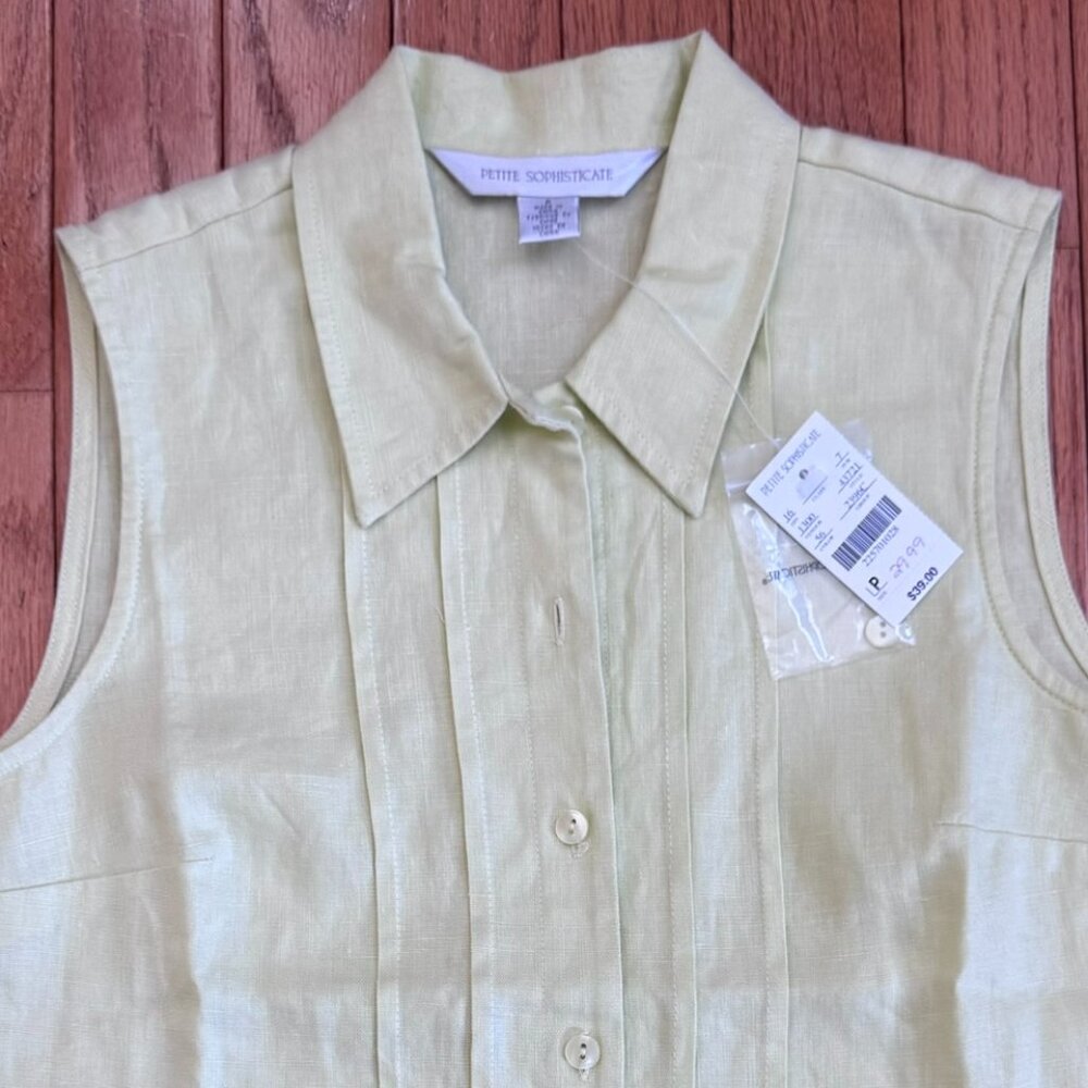 PETITE SOPHISTICATE Sleeveless Linen Pintuck Shirt — Size 2 NWT